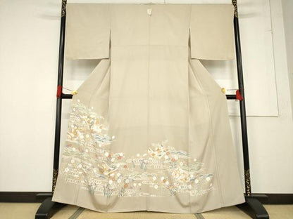 平和屋着物●豪華色留袖　駒刺繍　誰が袖花文　金彩　正絹　逸品　AABF2886ck
