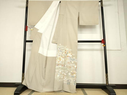 平和屋着物●豪華色留袖　駒刺繍　誰が袖花文　金彩　正絹　逸品　AABF2886ck