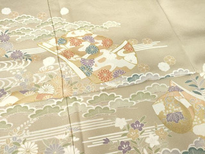 平和屋着物●豪華色留袖　駒刺繍　誰が袖花文　金彩　正絹　逸品　AABF2886ck
