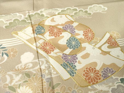 平和屋着物●豪華色留袖　駒刺繍　誰が袖花文　金彩　正絹　逸品　AABF2886ck