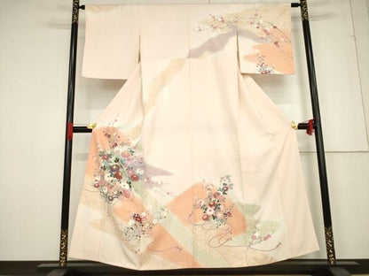 平和屋着物●訪問着 駒刺繍 草花文 金彩 正絹 逸品 AABF2897ck