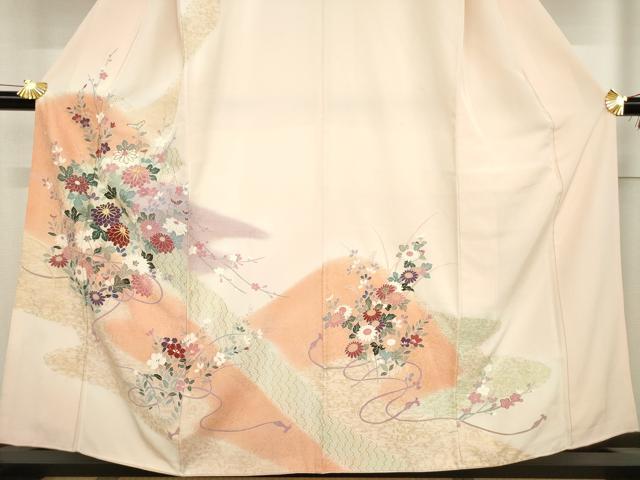 平和屋着物●訪問着 駒刺繍 草花文 金彩 正絹 逸品 AABF2897ck