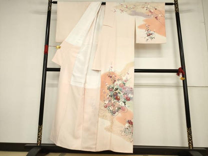 平和屋着物●訪問着 駒刺繍 草花文 金彩 正絹 逸品 AABF2897ck