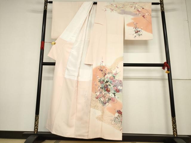 平和屋着物●訪問着 駒刺繍 草花文 金彩 正絹 逸品 AABF2897ck