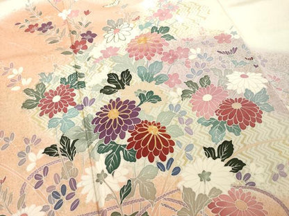 平和屋着物●訪問着 駒刺繍 草花文 金彩 正絹 逸品 AABF2897ck