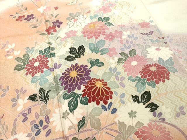 平和屋着物●訪問着 駒刺繍 草花文 金彩 正絹 逸品 AABF2897ck