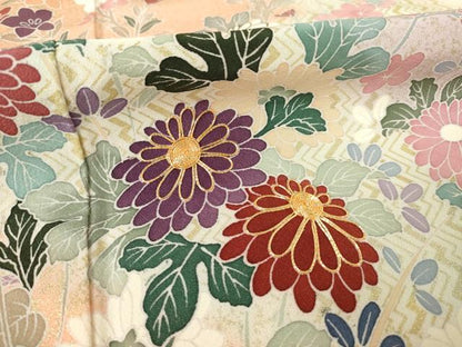 平和屋着物●訪問着 駒刺繍 草花文 金彩 正絹 逸品 AABF2897ck