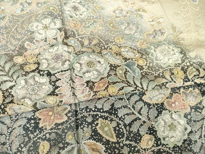 平和屋着物●吉乃一廉　幻の辻が花　訪問着　絞り　舞花文　銀通し地　正絹　逸品　AABF2898ck