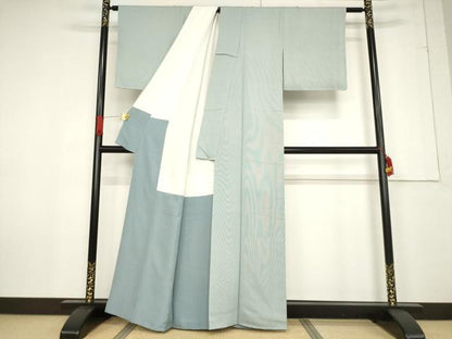 平和屋着物●江戸小紋 万筋 生成り色×湊鼠色 正絹 逸品 未使用 AABF2900ck