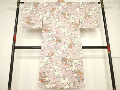 平和屋着物●長襦袢 単衣 型染め 風景花文 正絹 逸品 AABF2902ck