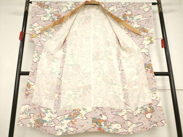 平和屋着物●長襦袢 単衣 型染め 風景花文 正絹 逸品 AABF2902ck
