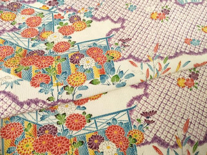 平和屋着物●長襦袢 単衣 型染め 風景花文 正絹 逸品 AABF2902ck