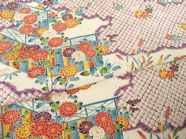 平和屋着物●長襦袢 単衣 型染め 風景花文 正絹 逸品 AABF2902ck