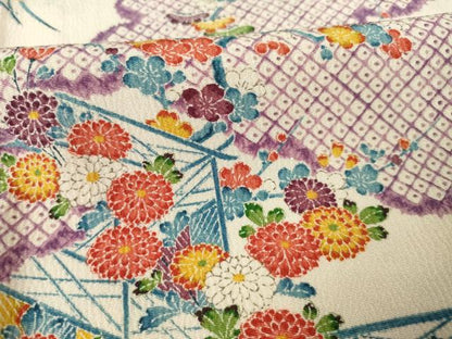 平和屋着物●長襦袢 単衣 型染め 風景花文 正絹 逸品 AABF2902ck