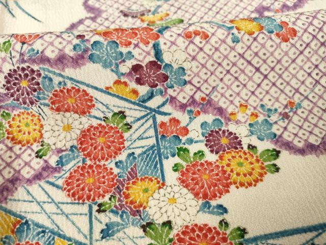平和屋着物●長襦袢 単衣 型染め 風景花文 正絹 逸品 AABF2902ck