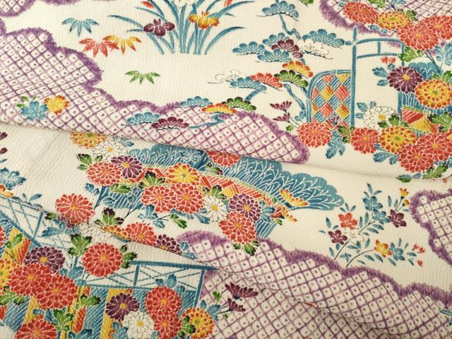 平和屋着物●長襦袢 単衣 型染め 風景花文 正絹 逸品 AABF2902ck