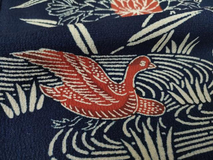 平和屋着物●浦野理一　型染　小紋　流水花鳥文　正絹　逸品　AABF2903ck