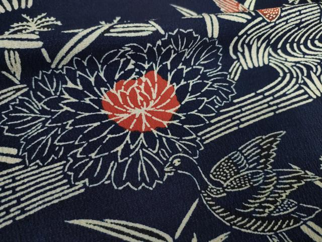 平和屋着物●浦野理一　型染　小紋　流水花鳥文　正絹　逸品　AABF2903ck