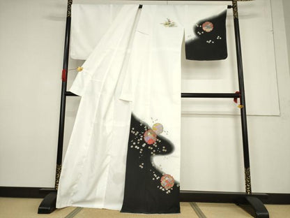 平和屋着物●訪問着 雪輪花文 暈し染め 金彩 洗える着物 AABF2915ck