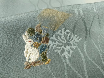平和屋着物●訪問着 刺繍 間道 兎 うさぎ 暈し染め 金彩 正絹 逸品 AABF2916ck