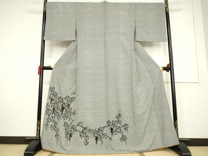 平和屋着物●訪問着 葡萄蔦草文 黒地 金彩 洗える着物 AABF2920ck