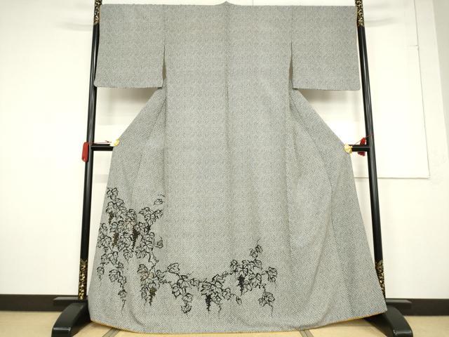 平和屋着物●訪問着 葡萄蔦草文 黒地 金彩 洗える着物 AABF2920ck