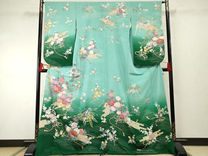 平和屋着物●訪問着　花筏文　暈し染め　金彩　ロング丈　正絹　逸品　AABF2921cs