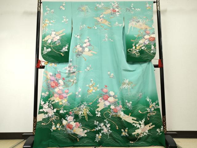 平和屋着物●訪問着　花筏文　暈し染め　金彩　ロング丈　正絹　逸品　AABF2921cs