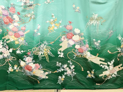 平和屋着物●訪問着　花筏文　暈し染め　金彩　ロング丈　正絹　逸品　AABF2921cs