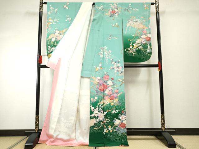 平和屋着物●訪問着　花筏文　暈し染め　金彩　ロング丈　正絹　逸品　AABF2921cs