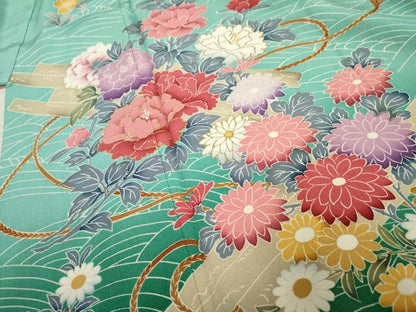 平和屋着物●訪問着　花筏文　暈し染め　金彩　ロング丈　正絹　逸品　AABF2921cs