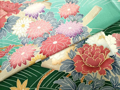 平和屋着物●訪問着　花筏文　暈し染め　金彩　ロング丈　正絹　逸品　AABF2921cs