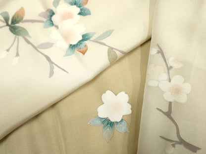 平和屋着物●長襦袢　袷　枝花文　暈し染め　正絹　逸品　AABF2922cs