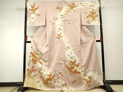 平和屋着物●訪問着　駒刺繍　花籬文　暈し染め　金彩　正絹　逸品　未使用　AABF2924cs