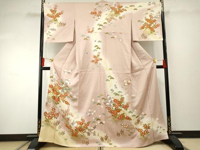平和屋着物●訪問着　駒刺繍　花籬文　暈し染め　金彩　正絹　逸品　未使用　AABF2924cs