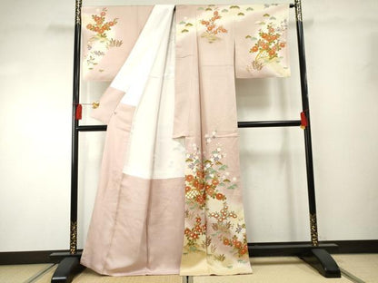平和屋着物●訪問着　駒刺繍　花籬文　暈し染め　金彩　正絹　逸品　未使用　AABF2924cs
