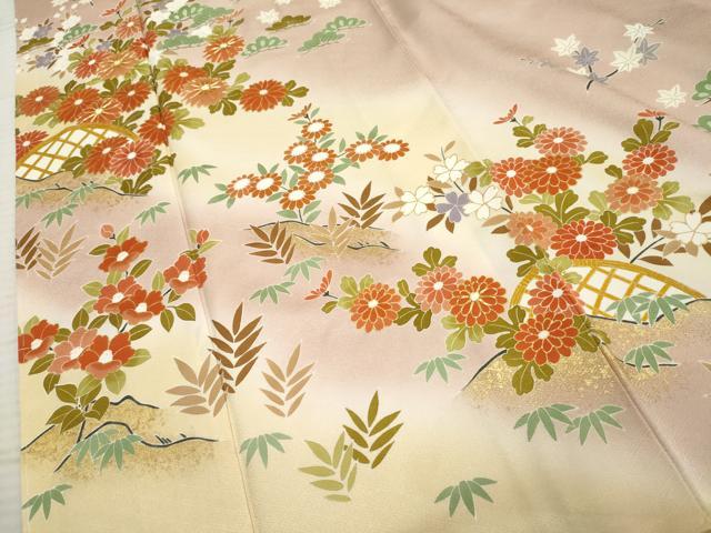 平和屋着物●訪問着　駒刺繍　花籬文　暈し染め　金彩　正絹　逸品　未使用　AABF2924cs