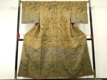 平和屋着物●山岡古都・古都染人　染織美術品　薬墨染　天目織　お召　訪問着　吉祥花鳥文　暈し染め　正絹　逸品　AABF2928cs
