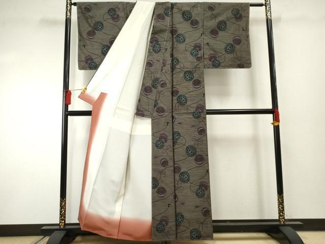 平和屋着物●本場大島紬　泥染め　花毬文　正絹　逸品　未使用　AABF2931cs