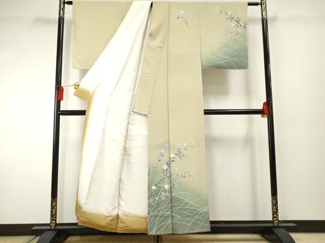 平和屋着物○訪問着 友禅 枝花文 暈し染め 正絹 逸品 未