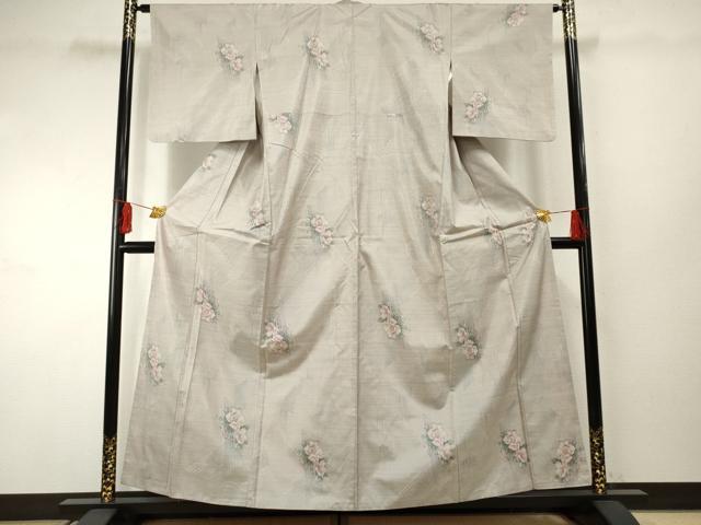 平和屋着物●本場大島紬　白大島　総絣　草花文　正絹　逸品　AABF2935cs