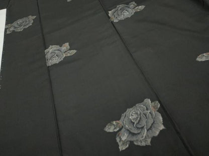 平和屋着物●大島紬　草花文　薔薇　バラ　黒地　正絹　逸品　未使用　AABF2937cs