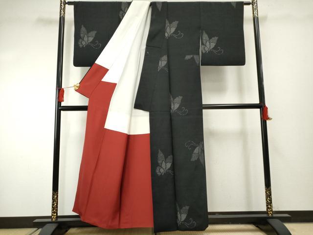 平和屋着物●上質な紬 舞蝶文 正絹 逸品 AABF2941cs