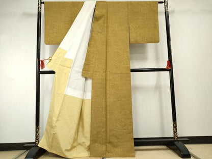 平和屋着物●結城紬 80亀甲 花唐草文 正絹 逸品 AABF2943cs