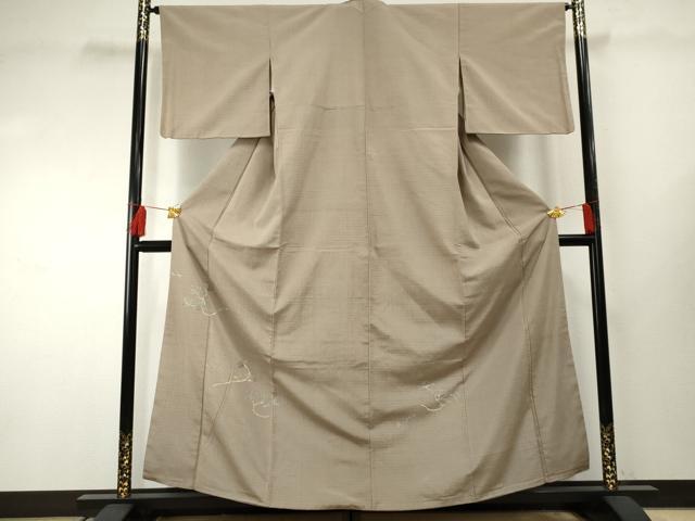 平和屋着物●色留訪問着 紬地 手描き 飛鶴松文 金彩 正絹 逸品 AABF2944cs