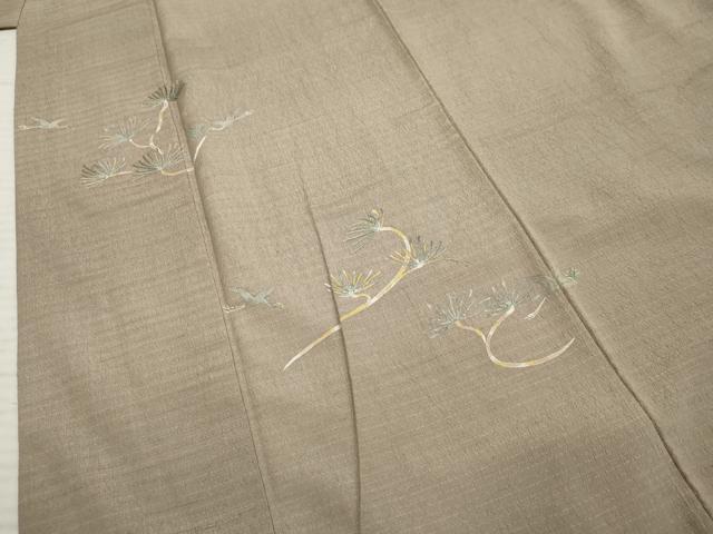 平和屋着物●色留訪問着 紬地 手描き 飛鶴松文 金彩 正絹 逸品 AABF2944cs