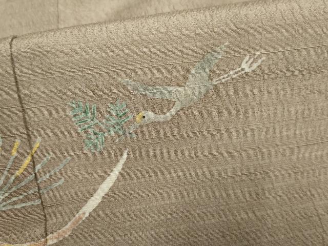 平和屋着物●色留訪問着 紬地 手描き 飛鶴松文 金彩 正絹 逸品 AABF2944cs
