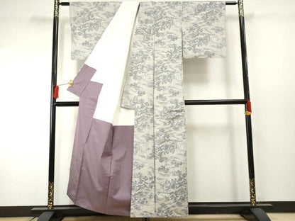 平和屋着物●本場大島紬 総絣 渡り場風景文 正絹 逸品 AABF2945cs