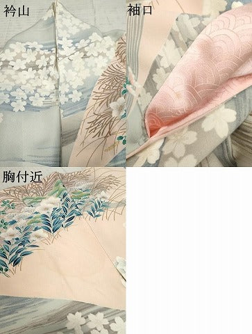 平和屋着物●訪問着 吉祥飛鶴草花文 暈し染め 金彩 正絹 逸品 AABF2947cs