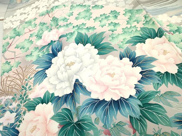 平和屋着物●訪問着 吉祥飛鶴草花文 暈し染め 金彩 正絹 逸品 AABF2947cs
